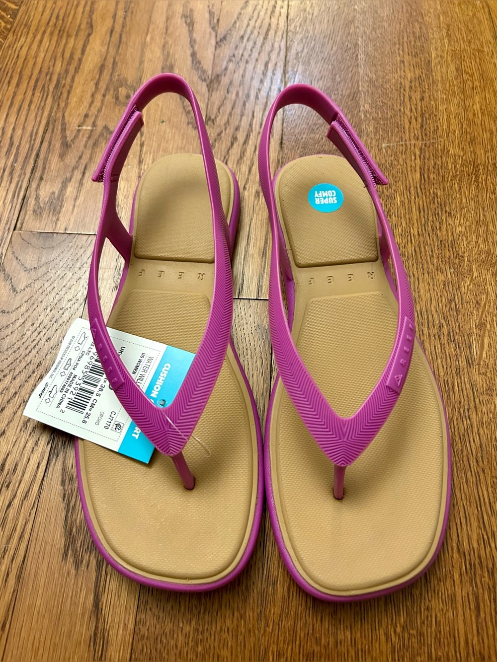 Reef Women's Pink Slingback Thong Sandals with Tan Footbed